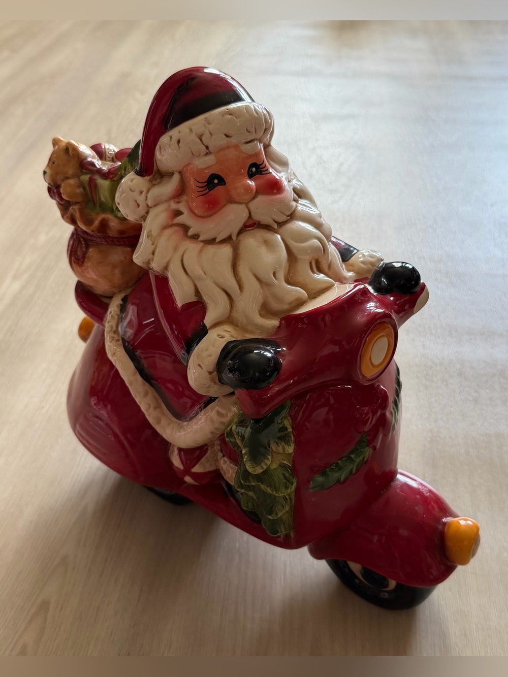 Retro Santa Claus Motorcycle Scooter Cookie Jar Figurine *See Pics
